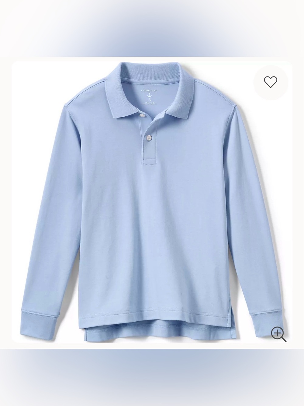 Lands' End Light Blue Long-Sleeve Pique Polo Boys Sz 10-12 School